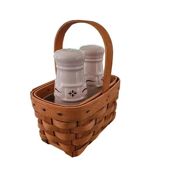 Longaberger Traditional Red Salt & Pepper Shakers W Basket & Double Protector